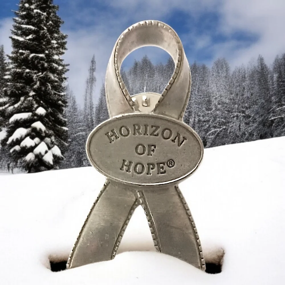 Longaberger Horizon of Hope Lapel Pin Basket‎ Tie On Pewter Vintage USA Ribbon